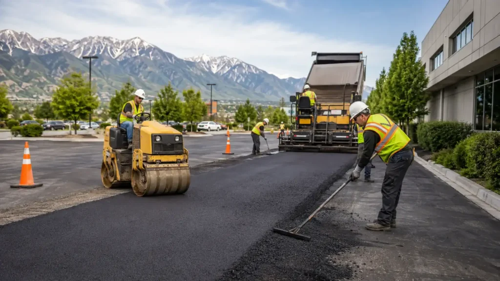 Driveway Repair crew working in a controlled Draper, Utah pavement area