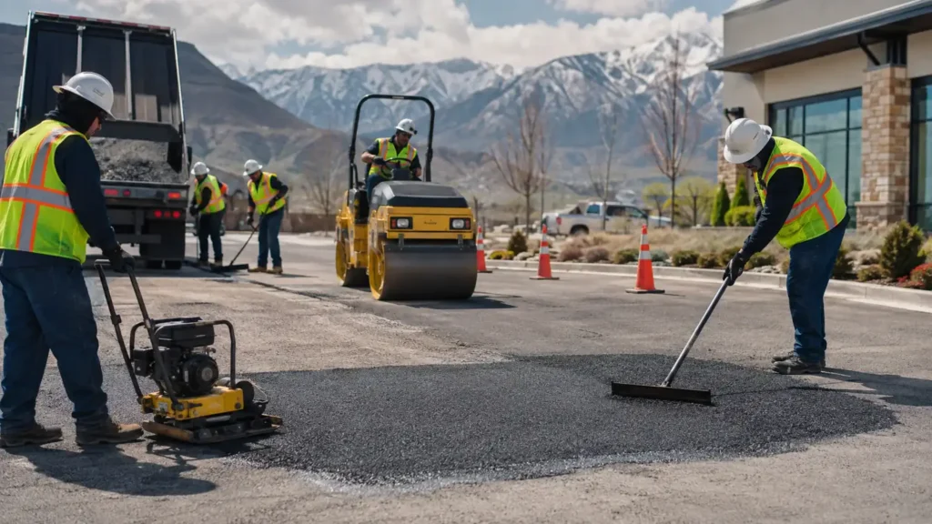 Driveway Repair crew working in a controlled Eagle Mountain, Utah pavement area