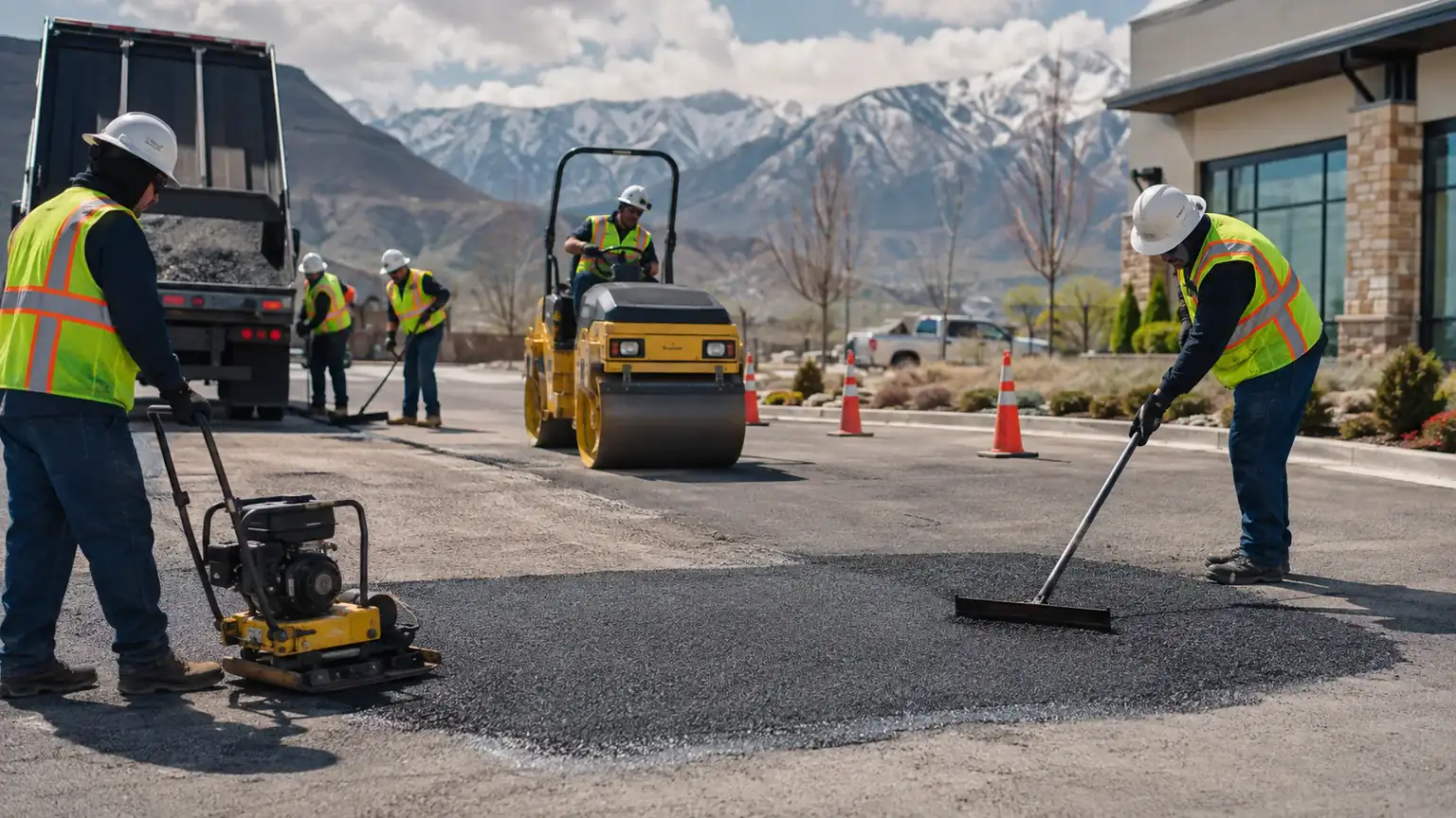 Driveway Repair crew working in a controlled Eagle Mountain, Utah pavement area