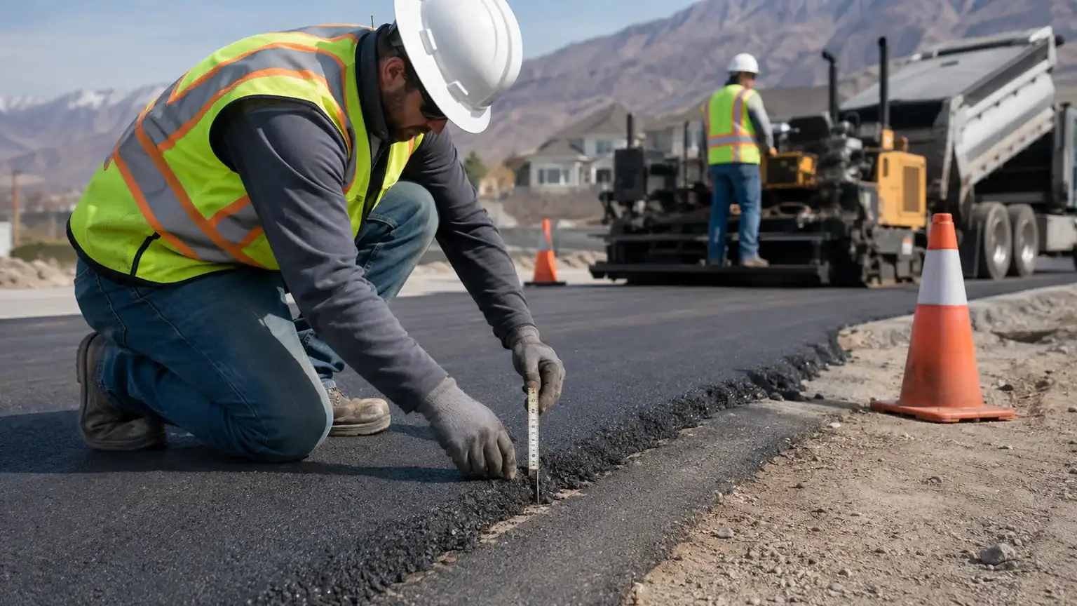 Quality-control step for driveway repair in Eagle Mountain, Utah