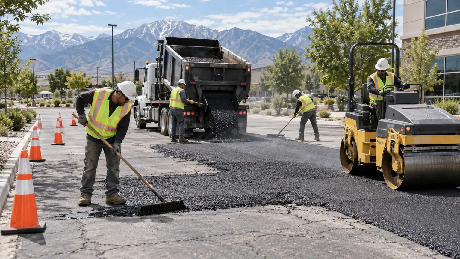Driveway Repair crew working in a controlled Fairfield, Utah pavement area