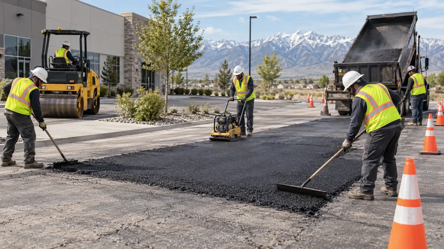Driveway Repair crew working in a controlled Genola, Utah pavement area
