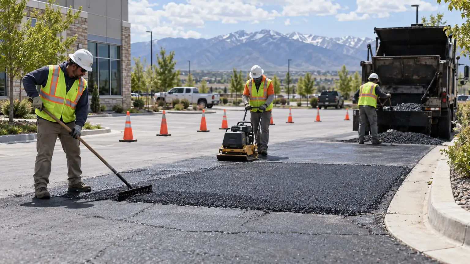 Driveway Repair crew working in a controlled Goshen, Utah pavement area