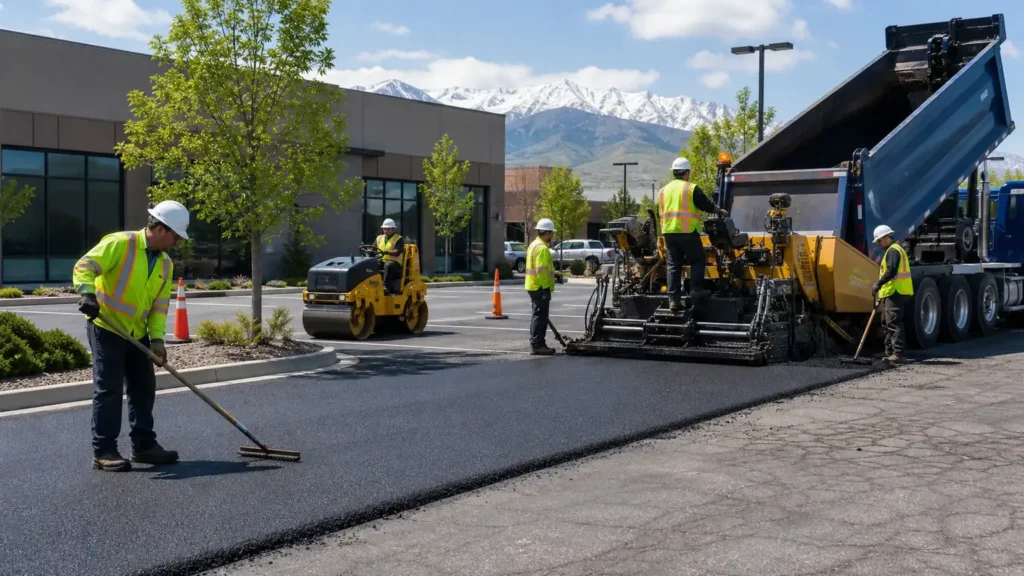 Parking Lot Repair crew working in a controlled American Fork, Utah pavement area