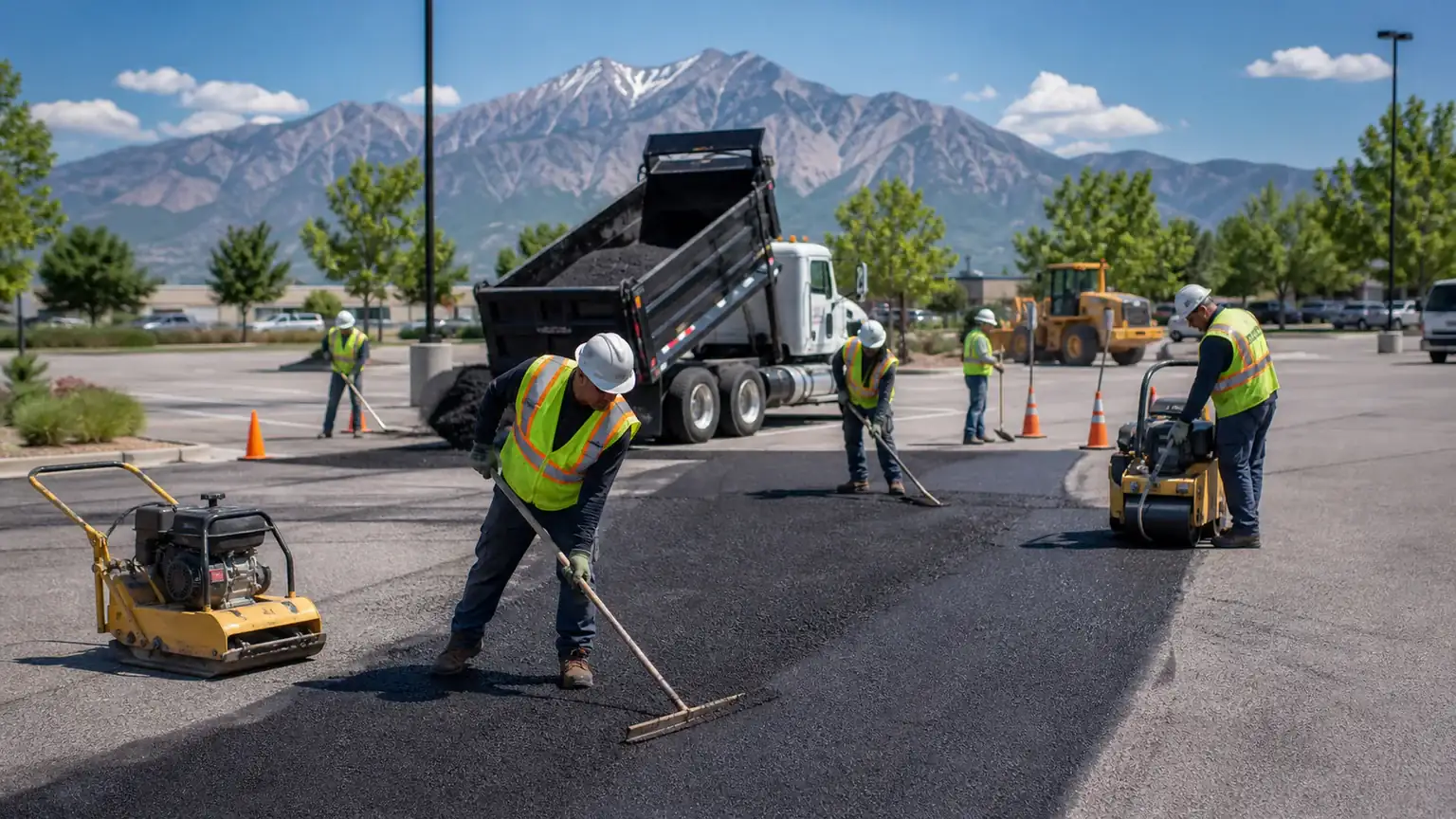 Parking Lot Repair crew working in a controlled Bluffdale, Utah pavement area