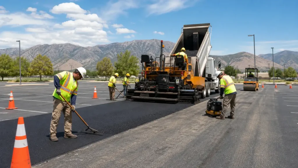 Parking Lot Repair crew working in a controlled Cedar Fort, Utah pavement area