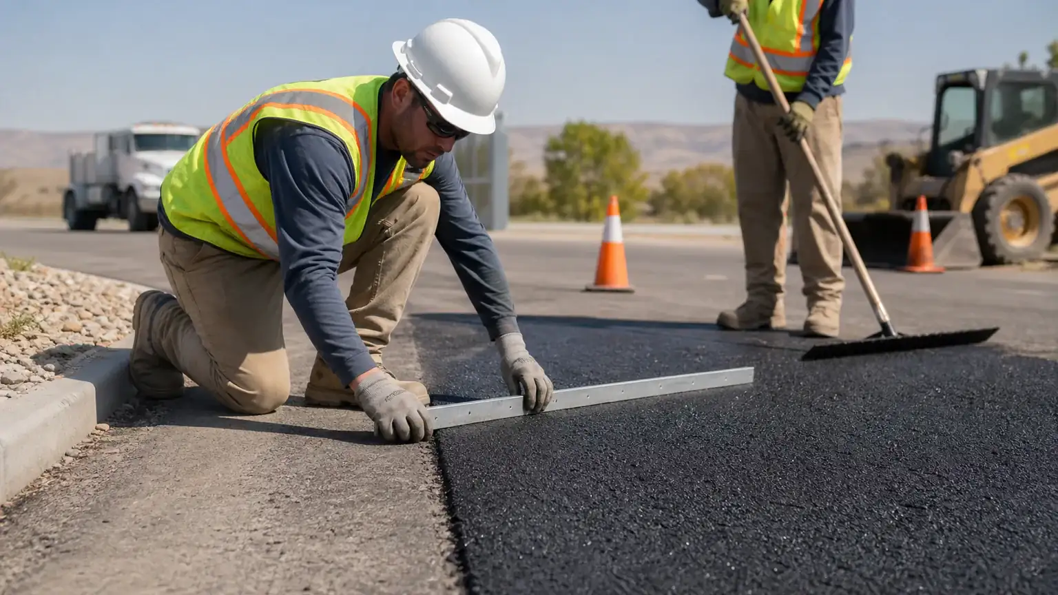 Quality-control step for parking lot repair in Cedar Fort, Utah