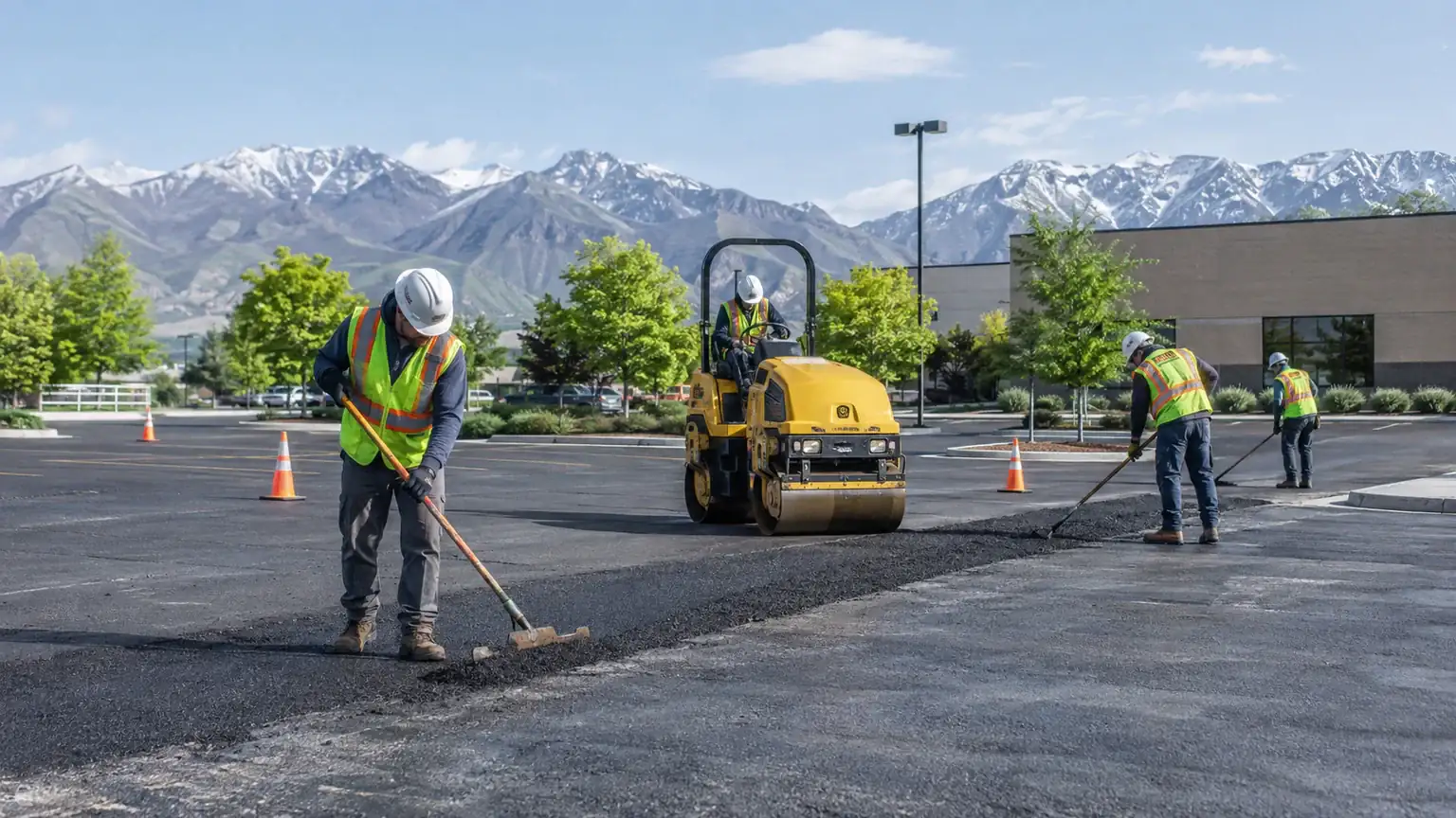 Parking Lot Repair crew working in a controlled Cedar Hills, Utah pavement area