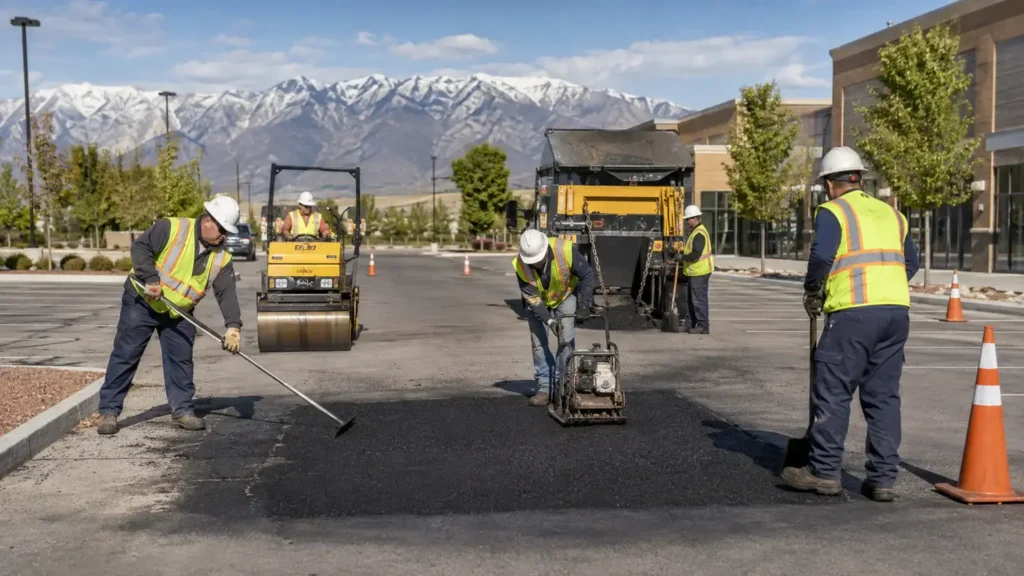 Parking Lot Repair crew working in a controlled Draper, Utah pavement area