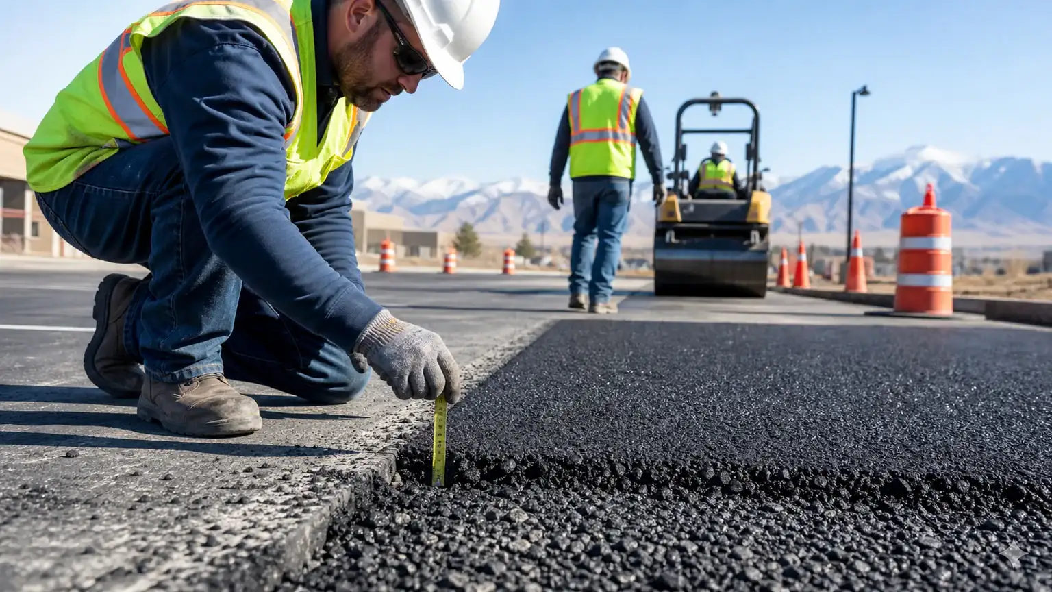 Quality-control step for parking lot repair in Eagle Mountain, Utah
