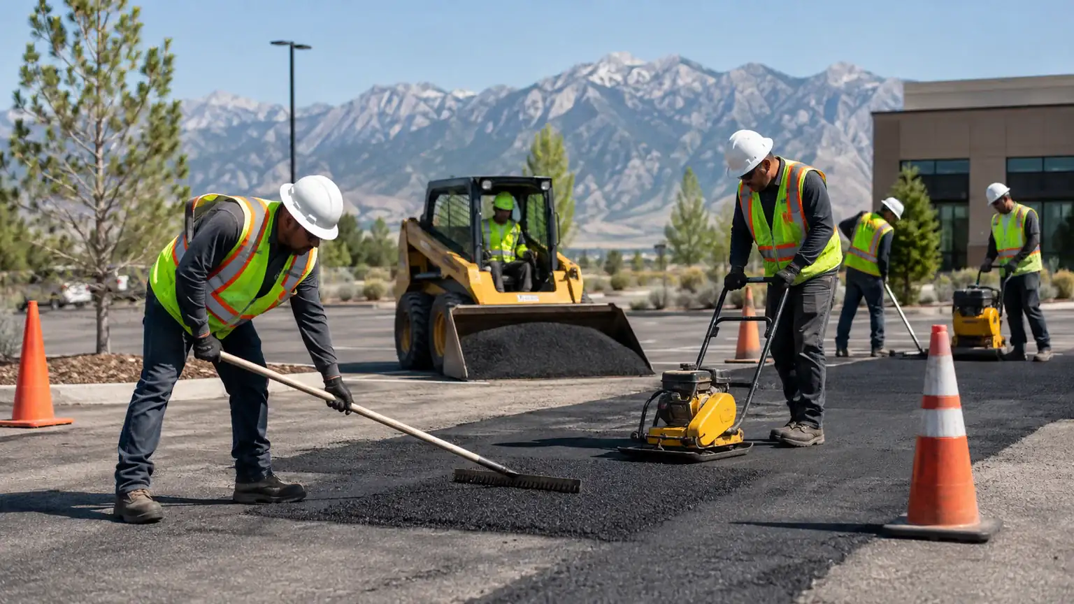 Parking Lot Repair crew working in a controlled Elk Ridge, Utah pavement area