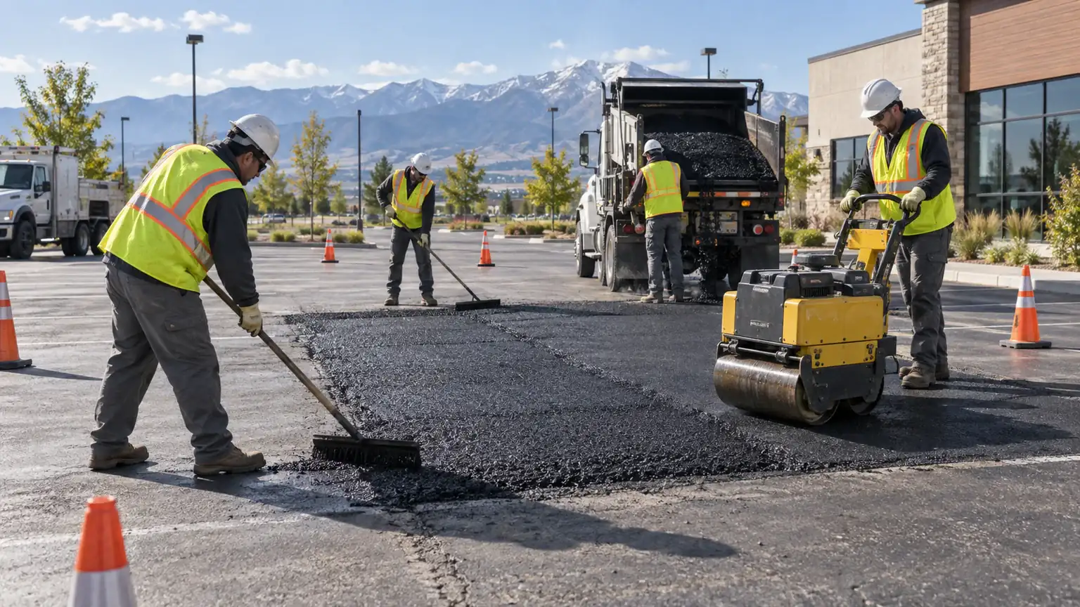 Parking Lot Repair crew working in a controlled Fairfield, Utah pavement area