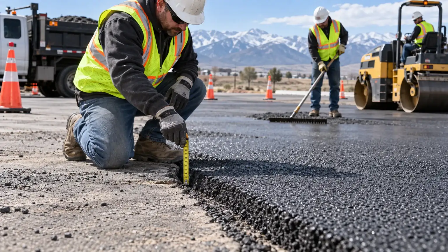 Quality-control step for parking lot repair in Genola, Utah