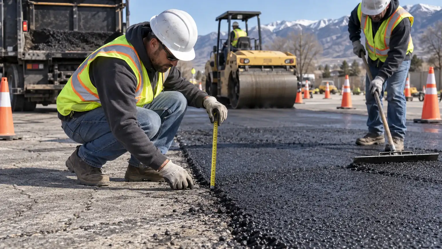 Quality-control step for parking lot repair in Goshen, Utah