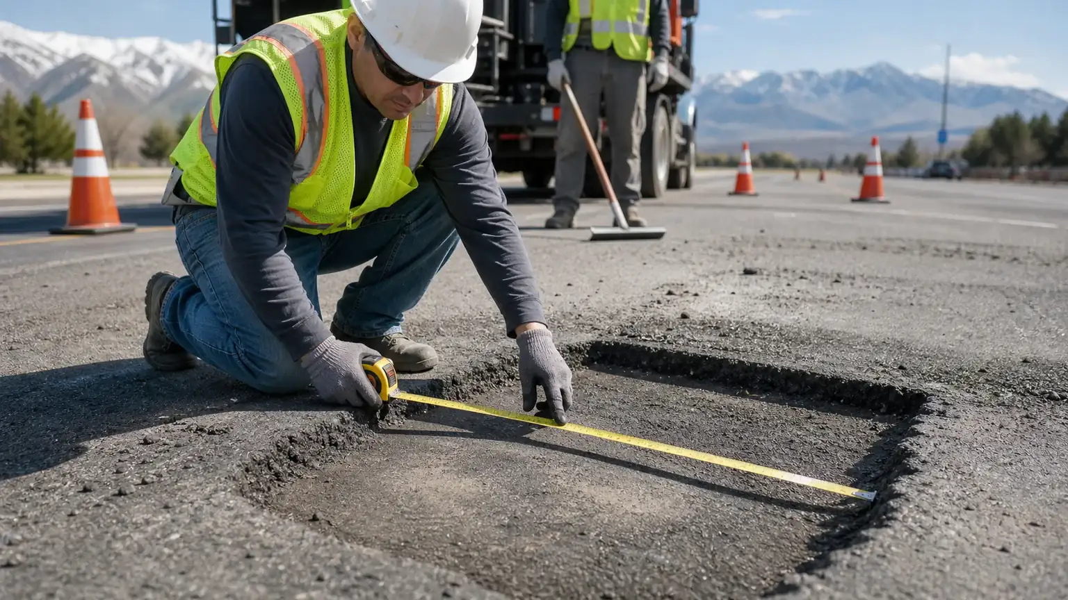 Quality-control step for pothole repair in Bluffdale, Utah