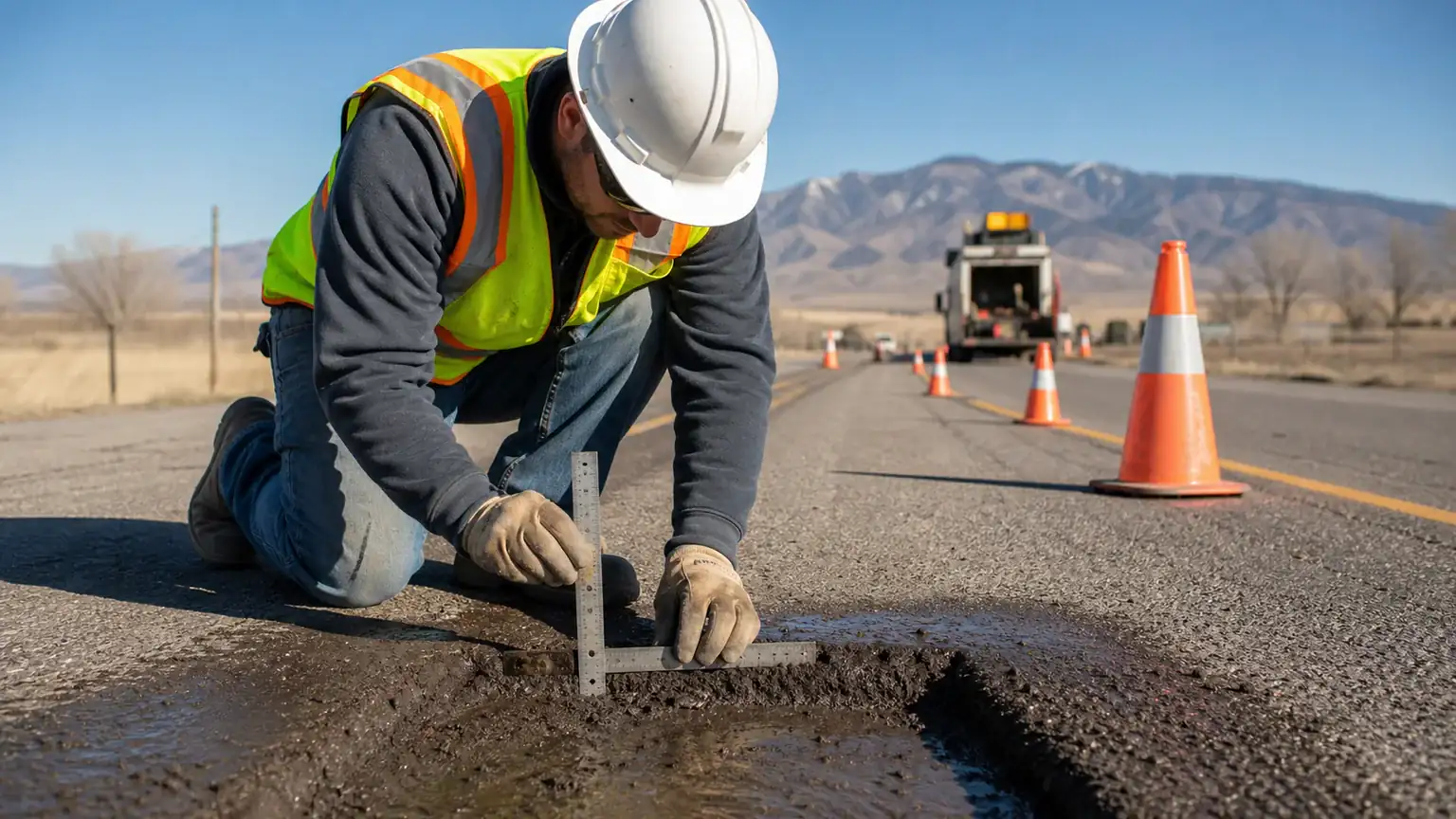 Quality-control step for pothole repair in Cedar Fort, Utah