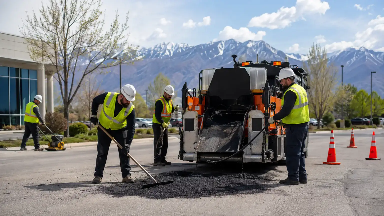 Pothole Repair crew working in a controlled Draper, Utah pavement area