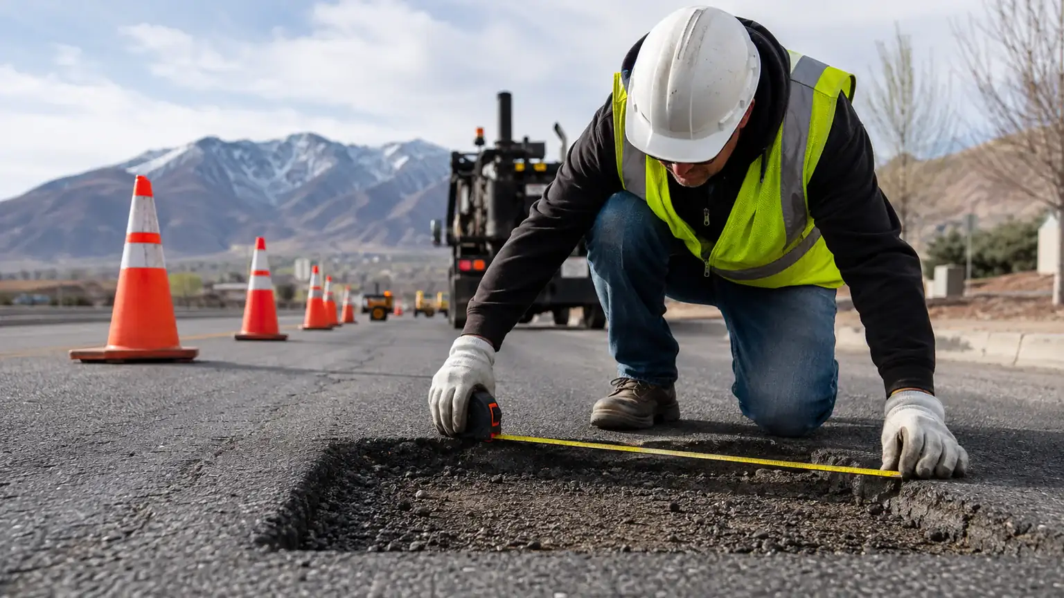 Quality-control step for pothole repair in Draper, Utah