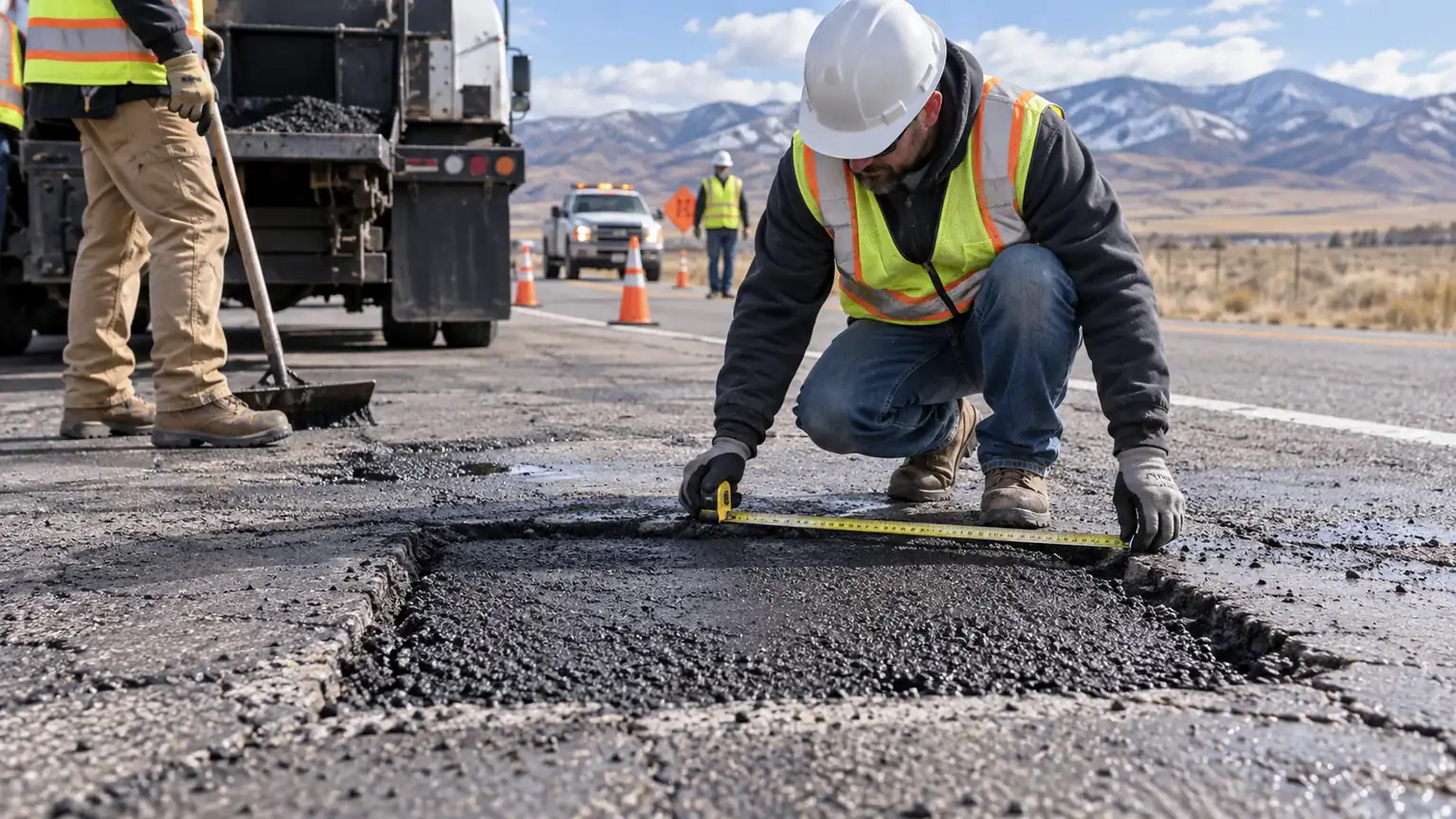 Quality-control step for pothole repair in Fairfield, Utah