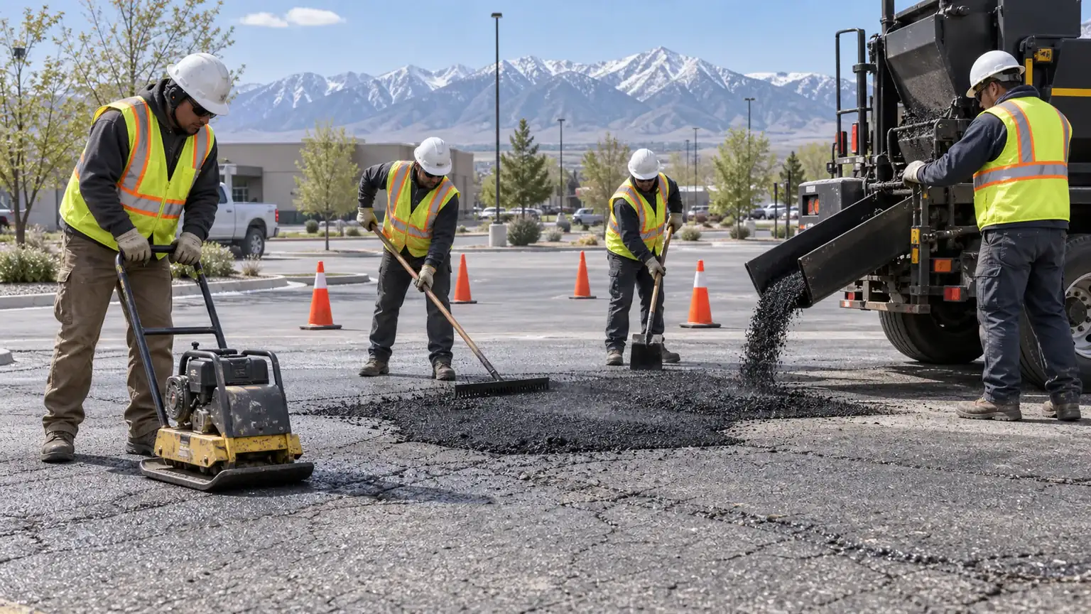 Pothole Repair crew working in a controlled Genola, Utah pavement area