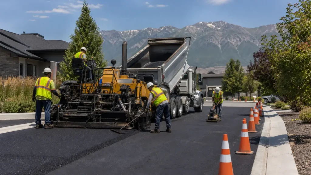 Residential Asphalt Paving crew working in a controlled American Fork, Utah pavement area