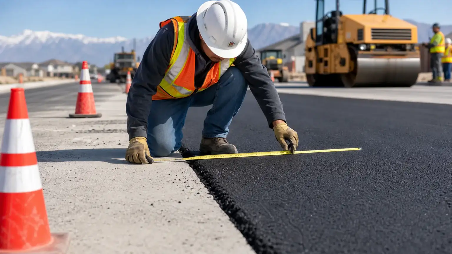 Quality-control step for residential asphalt paving in Bluffdale, Utah