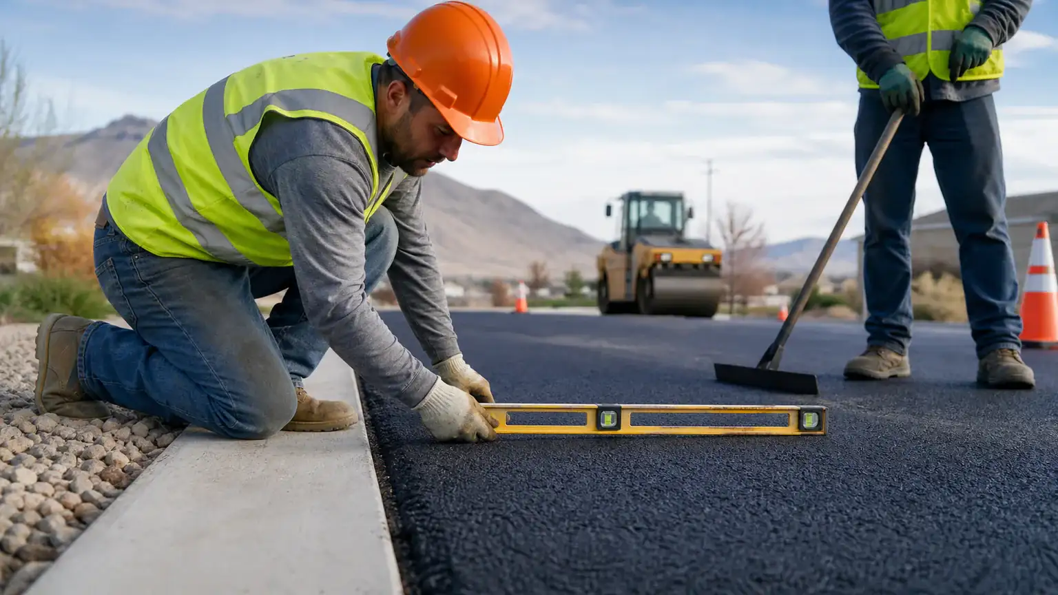 Quality-control step for residential asphalt paving in Cedar Fort, Utah
