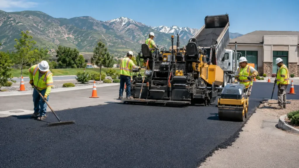 Residential Asphalt Paving crew working in a controlled Cedar Hills, Utah pavement area