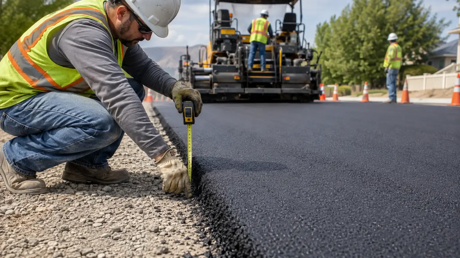 Quality-control step for residential asphalt paving in Cedar Hills, Utah