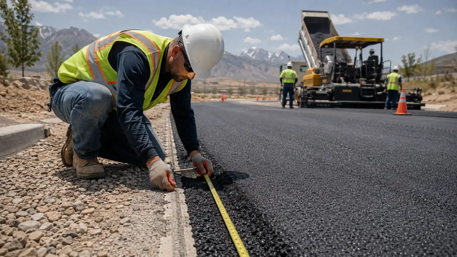Quality-control step for residential asphalt paving in Eagle Mountain, Utah