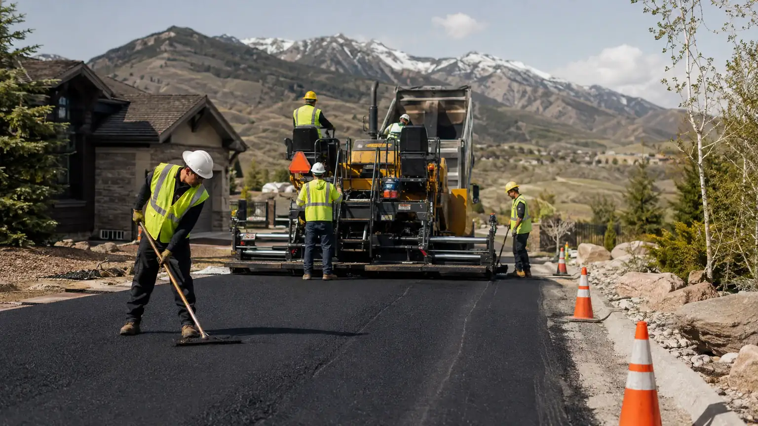 Residential Asphalt Paving crew working in a controlled Elk Ridge, Utah pavement area