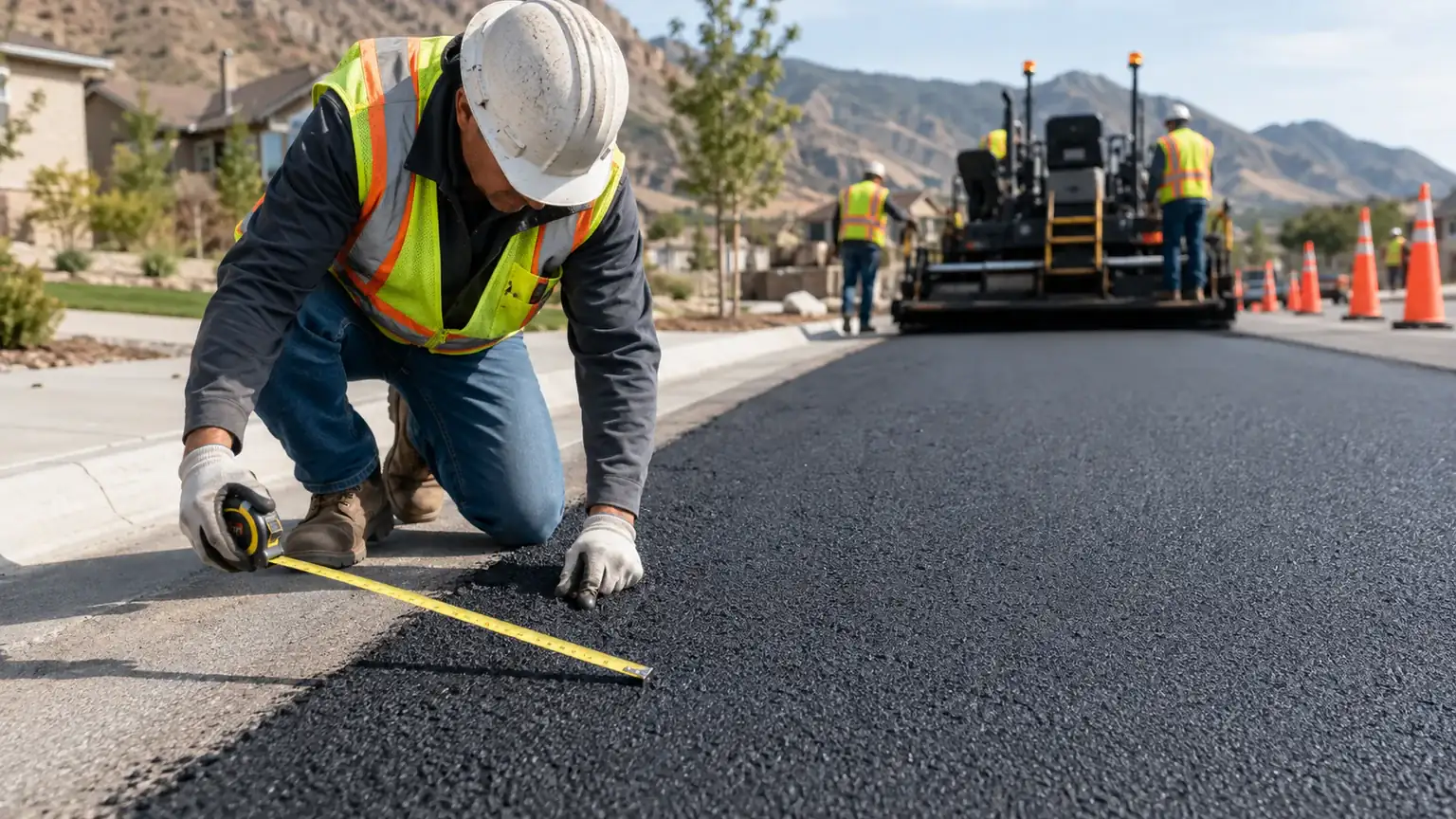Quality-control step for residential asphalt paving in Elk Ridge, Utah
