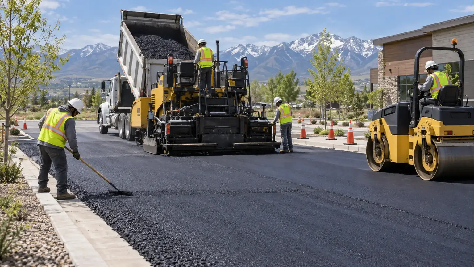 Residential Asphalt Paving crew working in a controlled Fairfield, Utah pavement area
