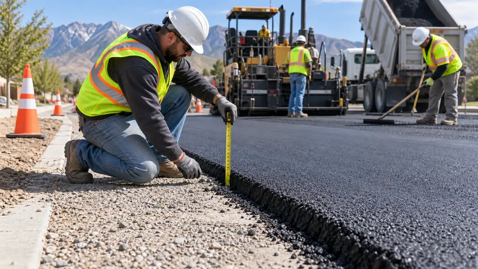 Quality-control step for residential asphalt paving in Fairfield, Utah